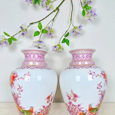 Cặp bình vẽ tay, vẽ mã não, cặp bình vẽ chim trĩ, đào trường thọ